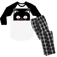 Of Black And Pink Cat Face Cute Cat Lover Poster Men's 3/4 Sleeve Pajama Set | Artistshot