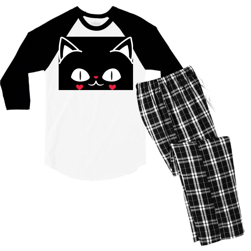 Of Black And Pink Cat Face Cute Cat Lover Poster Men's 3/4 Sleeve Pajama Set | Artistshot