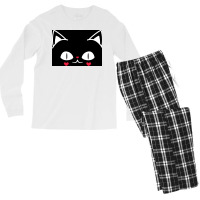 Of Black And Pink Cat Face Cute Cat Lover Poster Men's Long Sleeve Pajama Set | Artistshot