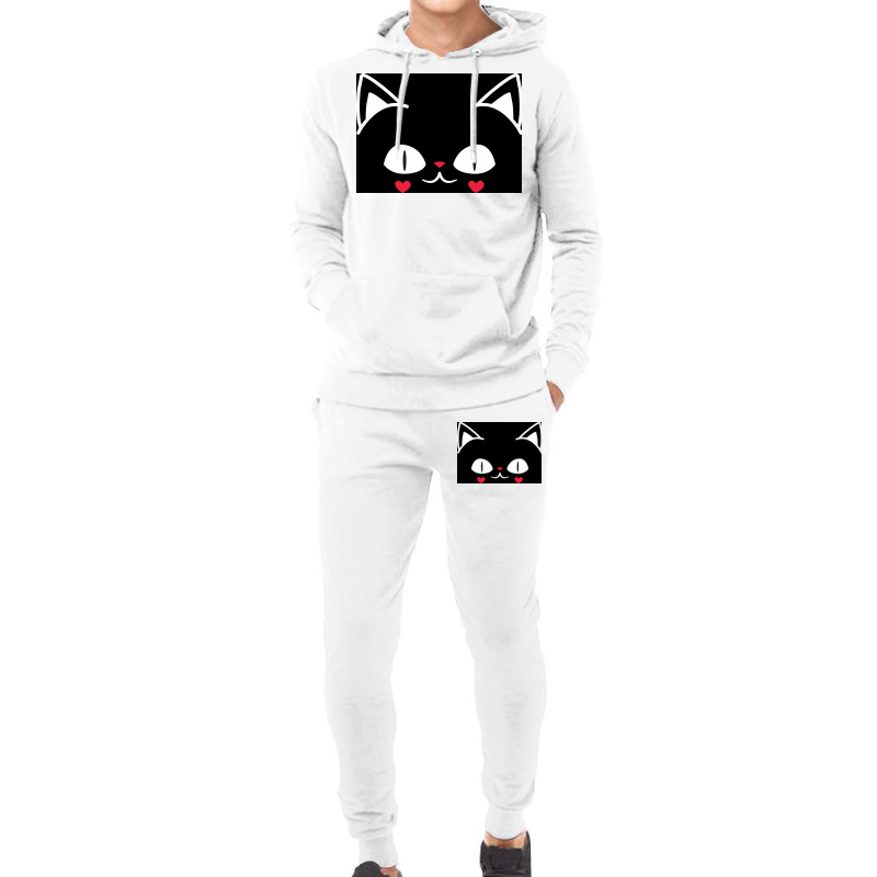 Of Black And Pink Cat Face Cute Cat Lover Poster Hoodie & Jogger Set | Artistshot