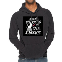 Easily Distracted By Cats And Books Poster Green Vintage Hoodie | Artistshot