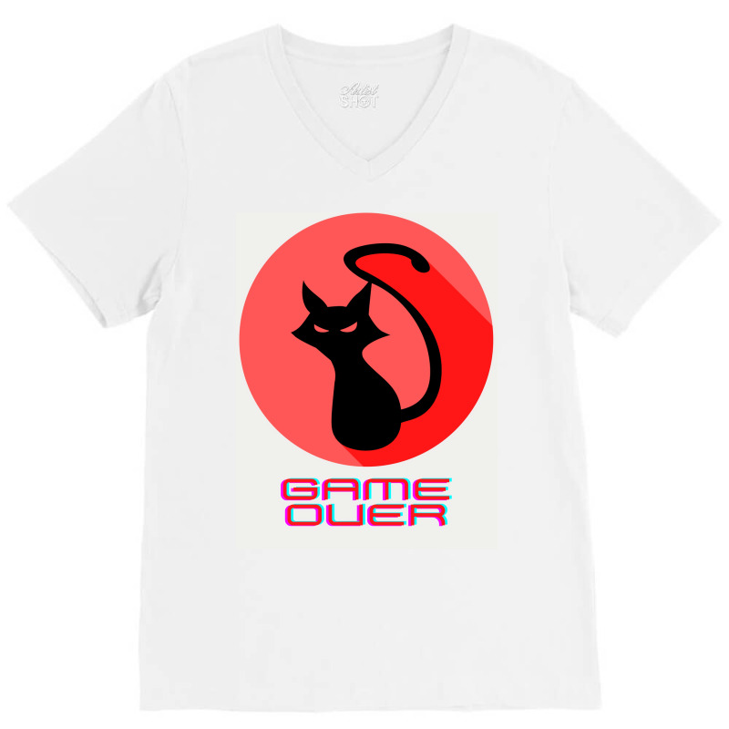 Game Over Evil Black Cat Poster Gift V-Neck Tee by globossterkyc | Artistshot