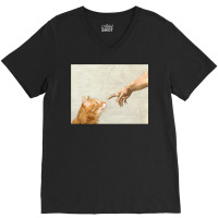 Indie Aesthetic Michaelangelo Creation Cat Art Cute Y2k 90s   Cute Ora V-neck Tee | Artistshot