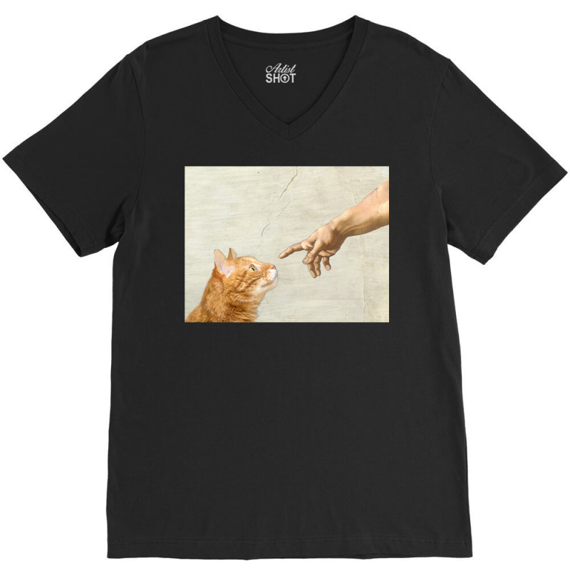 Indie Aesthetic Michaelangelo Creation Cat Art Cute Y2k 90s   Cute Ora V-neck Tee | Artistshot