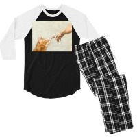 Indie Aesthetic Michaelangelo Creation Cat Art Cute Y2k 90s   Cute Ora Men's 3/4 Sleeve Pajama Set | Artistshot