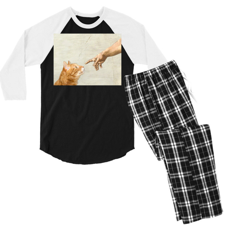 Indie Aesthetic Michaelangelo Creation Cat Art Cute Y2k 90s   Cute Ora Men's 3/4 Sleeve Pajama Set | Artistshot