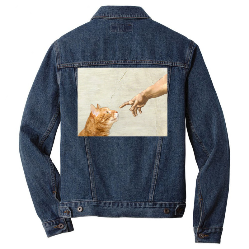 Indie Aesthetic Michaelangelo Creation Cat Art Cute Y2k 90s   Cute Ora Men Denim Jacket | Artistshot