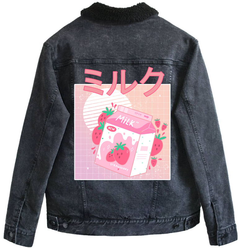 Japanese Aesthetics Kawaii Strawberry Milk Shake Unisex Sherpa-lined Denim Jacket | Artistshot