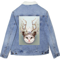 Kitten Horns Up Poster Aesthetic Unisex Sherpa-lined Denim Jacket | Artistshot