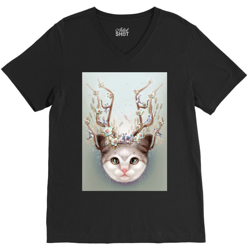 Kitten Horns Up Poster Aesthetic V-neck Tee | Artistshot