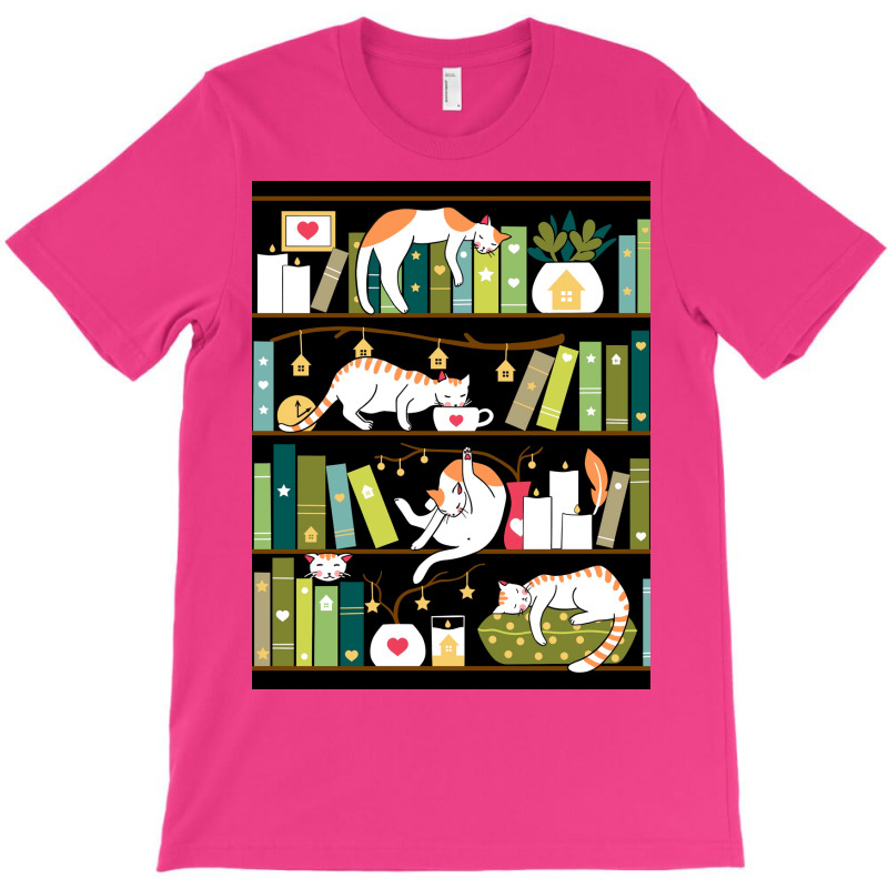 Library Cats Whimsical Cats On The Book Shelves Poster T-shirt | Artistshot