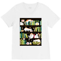 Library Cats Whimsical Cats On The Book Shelves Poster V-neck Tee | Artistshot