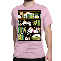 Library Cats Whimsical Cats On The Book Shelves Poster Classic T-shirt | Artistshot