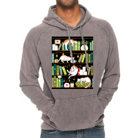 Library Cats Whimsical Cats On The Book Shelves Poster Vintage Hoodie | Artistshot