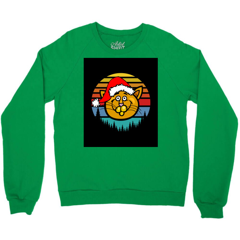 Of Funny Christmas Cat Abyssinian Retro Poster Crewneck Sweatshirt | Artistshot