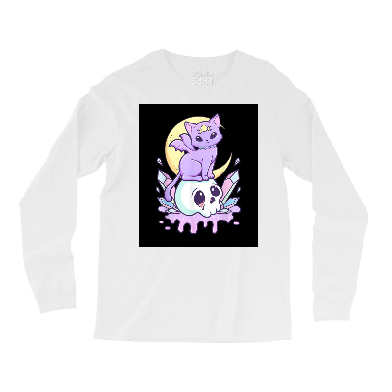 Kawaii Pastel Goth Cute Creepy Witchy Cat And Skull Poster Quote Long Sleeve Shirts by globossterkyc | Artistshot