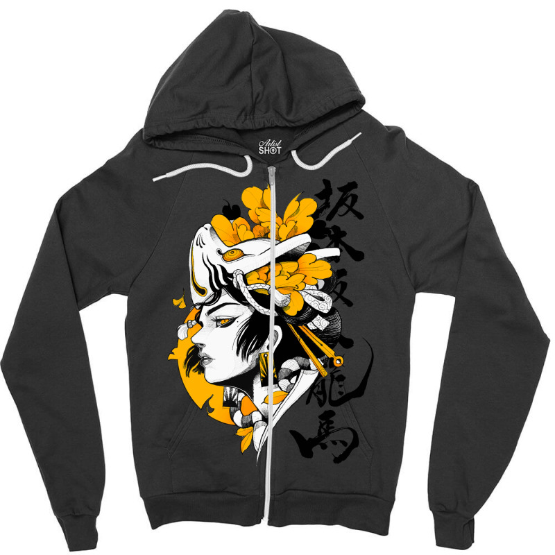 Japanese Samurai Geisha Mask Colorful Modern Urban Style Zipper Hoodie | Artistshot