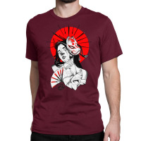 Japanese Geisha Samurai Fox Mask Red Sun Classic T-shirt | Artistshot