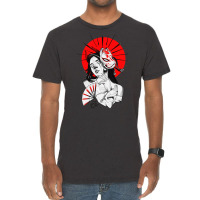 Japanese Geisha Samurai Fox Mask Red Sun Vintage T-shirt | Artistshot