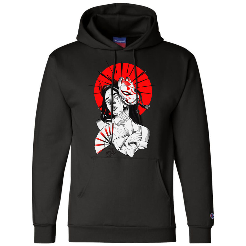 Japanese Geisha Samurai Fox Mask Red Sun Champion Hoodie | Artistshot