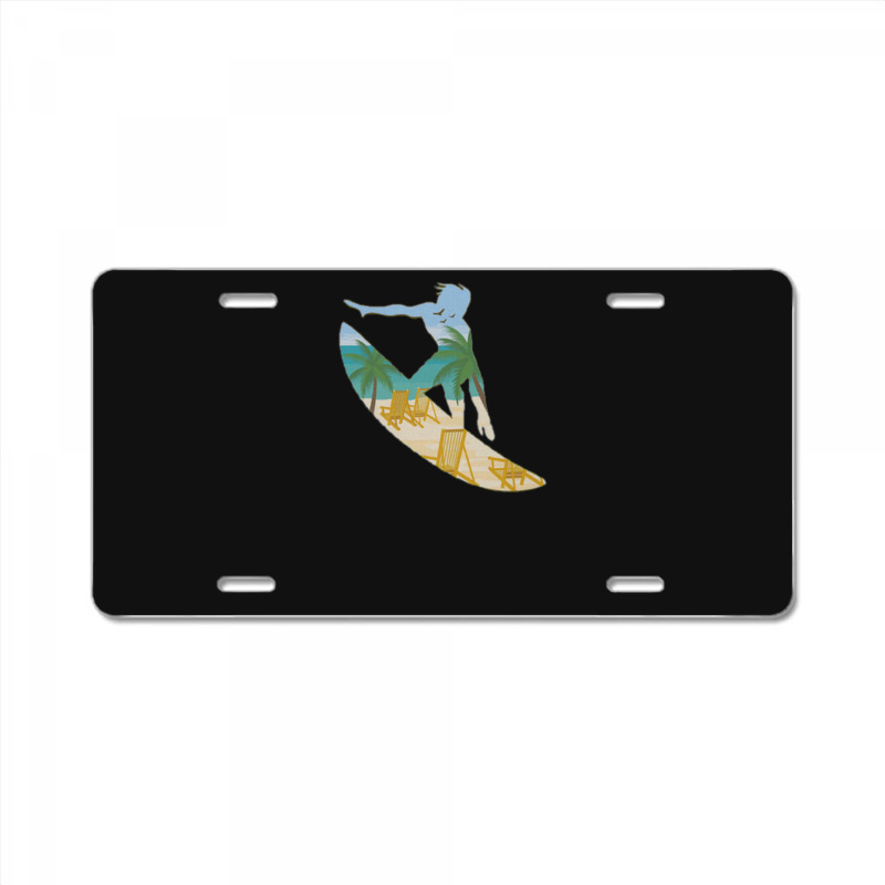 Beach Surf Beautiful Sunset Digital Art Graphic Vector T License Plate | Artistshot