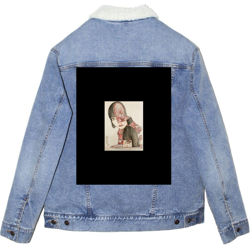 Japanese Student Head Cut Cake   Shintaro Kago   Japanese Horror Aesth Unisex Sherpa-lined Denim Jacket | Artistshot