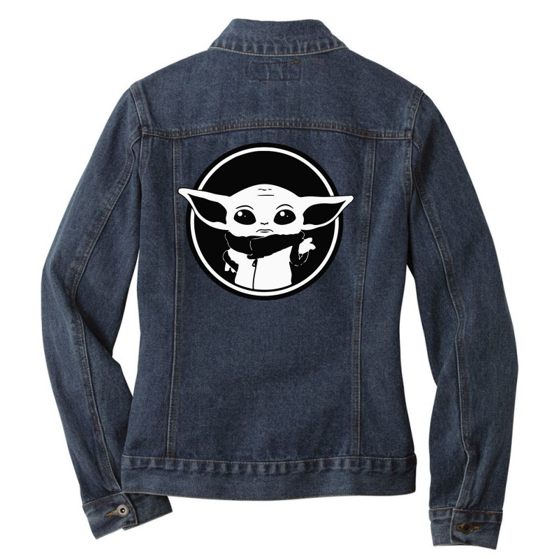 Baby Yoda Black And White Ladies Denim Jacket by Dorothy Tees | Artistshot