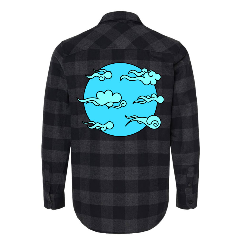 Japanese Wind Clouds Line Art Sky Blue Flannel Shirt | Artistshot