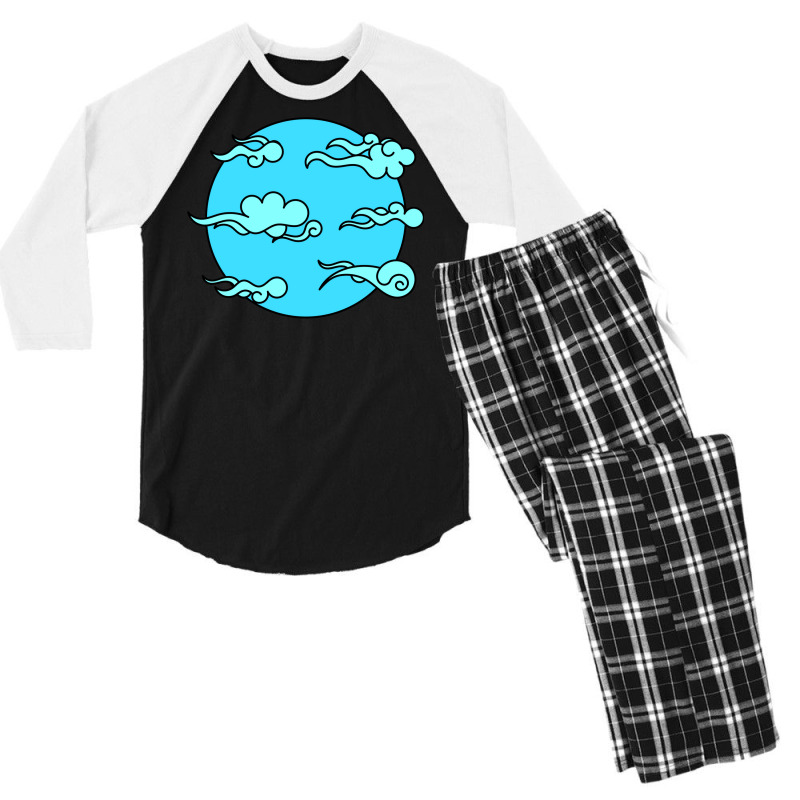 Japanese Wind Clouds Line Art Sky Blue Men's 3/4 Sleeve Pajama Set | Artistshot