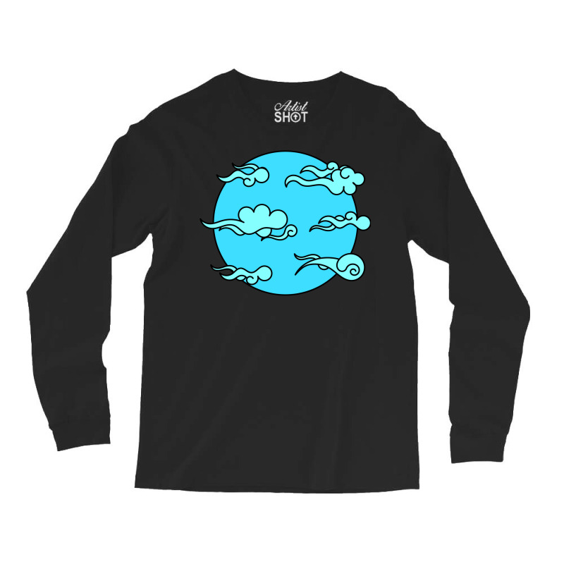 Japanese Wind Clouds Line Art Sky Blue Long Sleeve Shirts | Artistshot