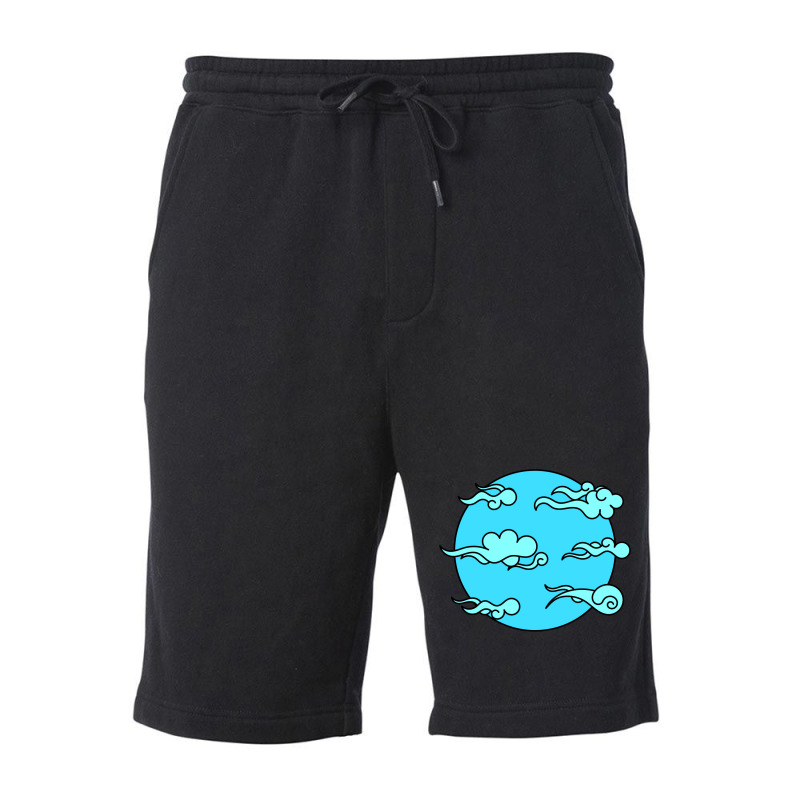 Japanese Wind Clouds Line Art Sky Blue Fleece Short | Artistshot