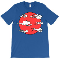 Japanese Wind Clouds Line Art With Red Sun And White Clouds T-shirt | Artistshot