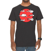 Japanese Wind Clouds Line Art With Red Sun And White Clouds Vintage T-shirt | Artistshot