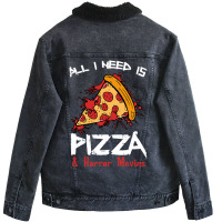 Bloody Pizza Horror Movies Costume Funny Food Halloween Gift Unisex Sherpa-lined Denim Jacket | Artistshot