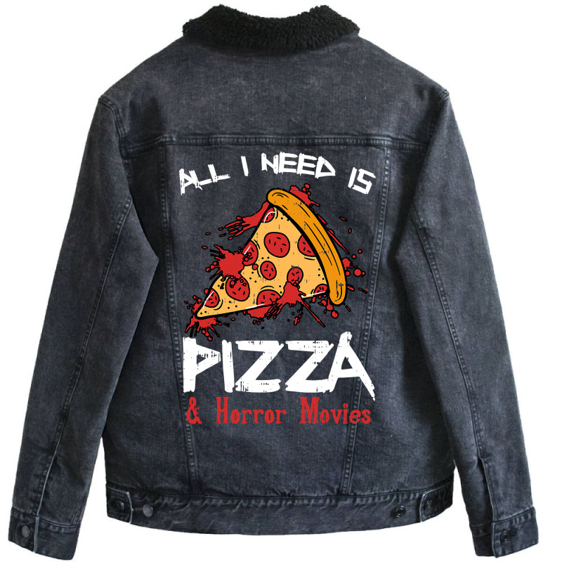 Bloody Pizza Horror Movies Costume Funny Food Halloween Gift Unisex Sherpa-lined Denim Jacket | Artistshot