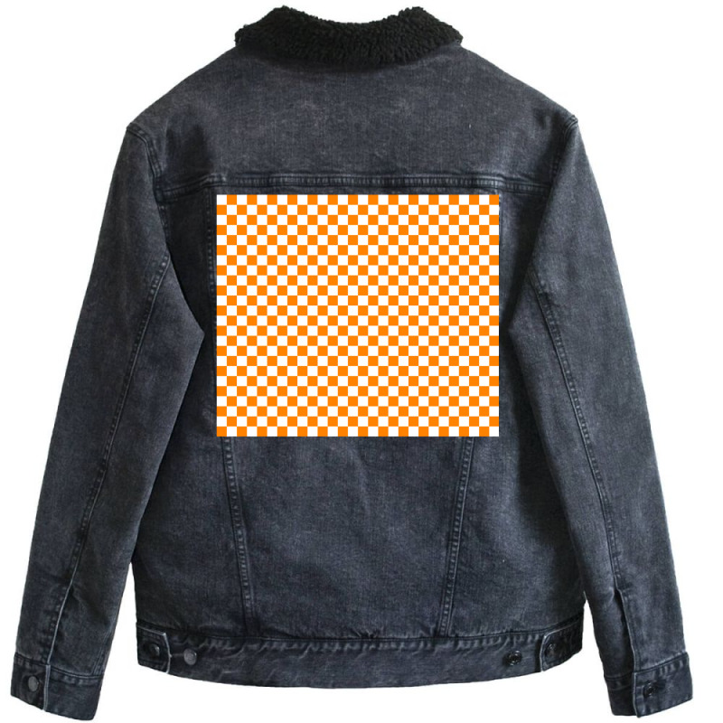 Orangewhite Checkered Pattern Unisex Sherpa-Lined Denim Jacket by wenzinhaisebo | Artistshot