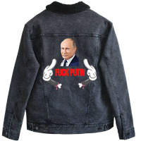 Fuck Putin   Red Unisex Sherpa-lined Denim Jacket | Artistshot