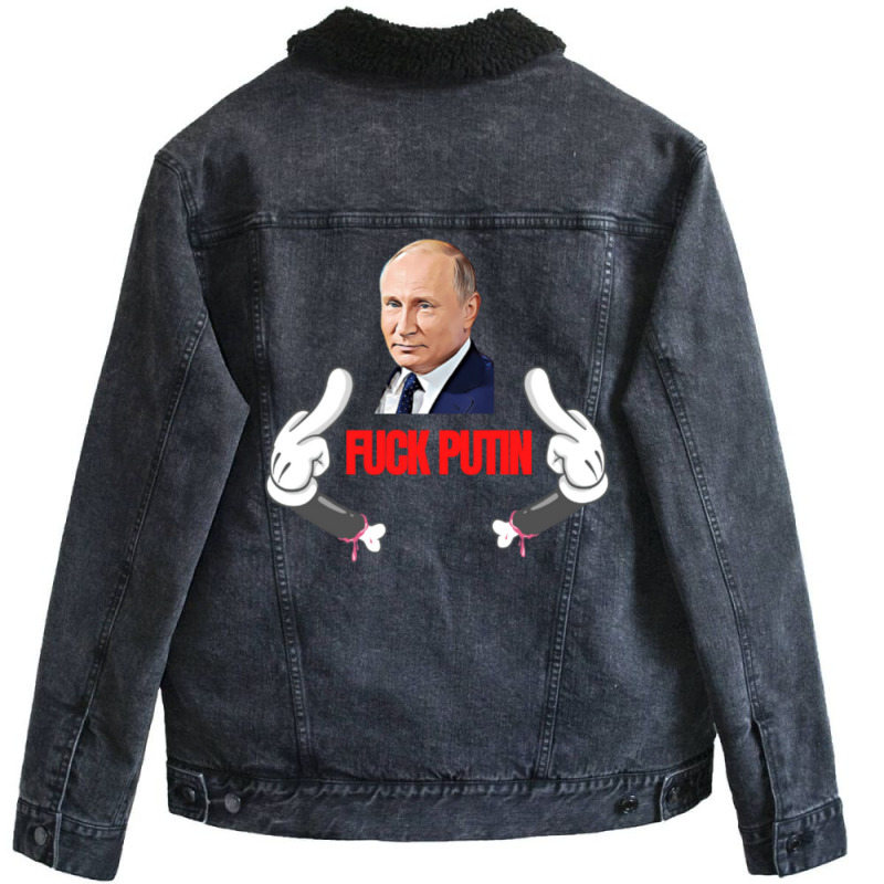 Fuck Putin   Red Unisex Sherpa-Lined Denim Jacket by oregonreamer5 | Artistshot