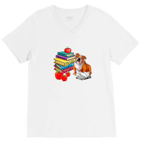 English Bulldog Sunglasses School Books First Day Of School V-neck Tee | Artistshot