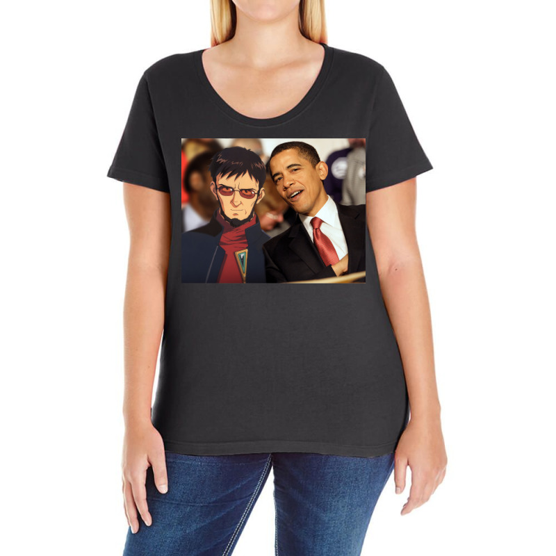 Gendo Ikari And Barrack Obama   Hipster Ladies Curvy T-Shirt by gouselauckt | Artistshot