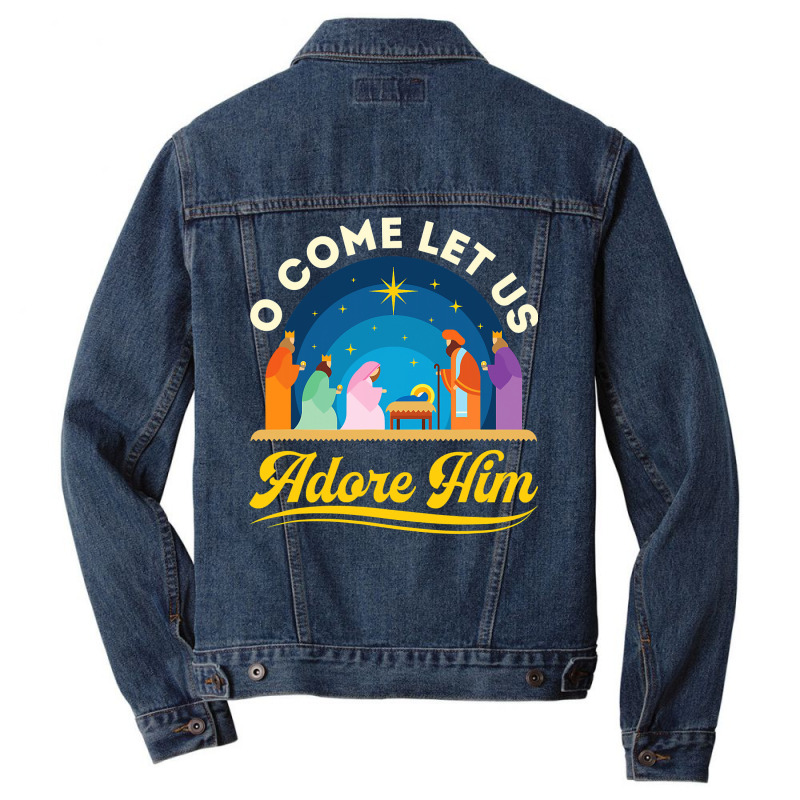 O Come Let Us Adore Him Christmas Nativity Jesus Christian Men Denim Jacket by thuhuong | Artistshot