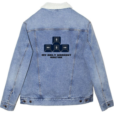 My Daily Workout Routine Keyboard Meme Unisex Sherpa-lined Denim Jacket ...