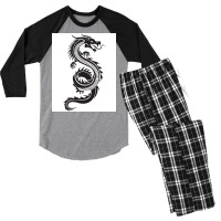 Chinese Dragon Black And White Poster Love Men's 3/4 Sleeve Pajama Set | Artistshot