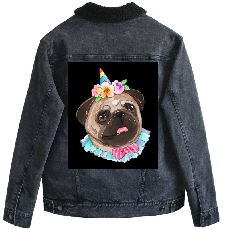 Cute Pug Dog Poster Aesthetic Unisex Sherpa-lined Denim Jacket | Artistshot