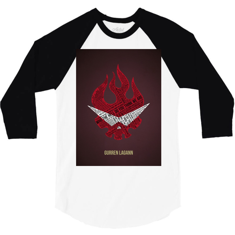 Gurren Lagann Typography Poster Gift 3/4 Sleeve Shirt | Artistshot