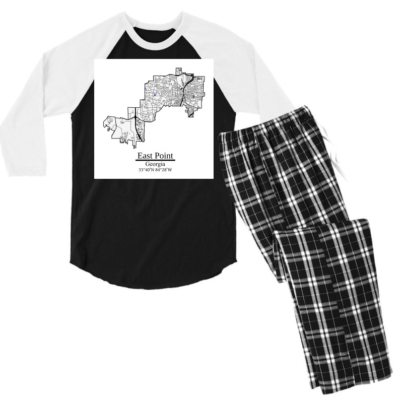 East Point Georgia Road Map Art Blue Rivers And Dark Roads City Limits Men's 3/4 Sleeve Pajama Set | Artistshot