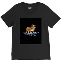 Funny French Bulldog Skateboarding Puppy Gift Poster Retro V-neck Tee | Artistshot