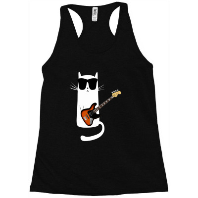 Funny Cat Wearing Sunglasses Playing Bass Guitar Racerback Tank Designed By Mrt90