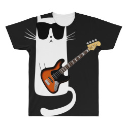 Funny Cat Wearing Sunglasses Playing Bass Guitar All Over Men's T-shirt | Artistshot