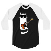 Funny Cat Wearing Sunglasses Playing Bass Guitar 3/4 Sleeve Shirt | Artistshot